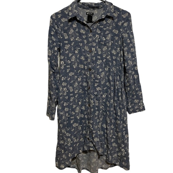 Lily White Blue Floral Front Button Dress - Picture 1 of 3